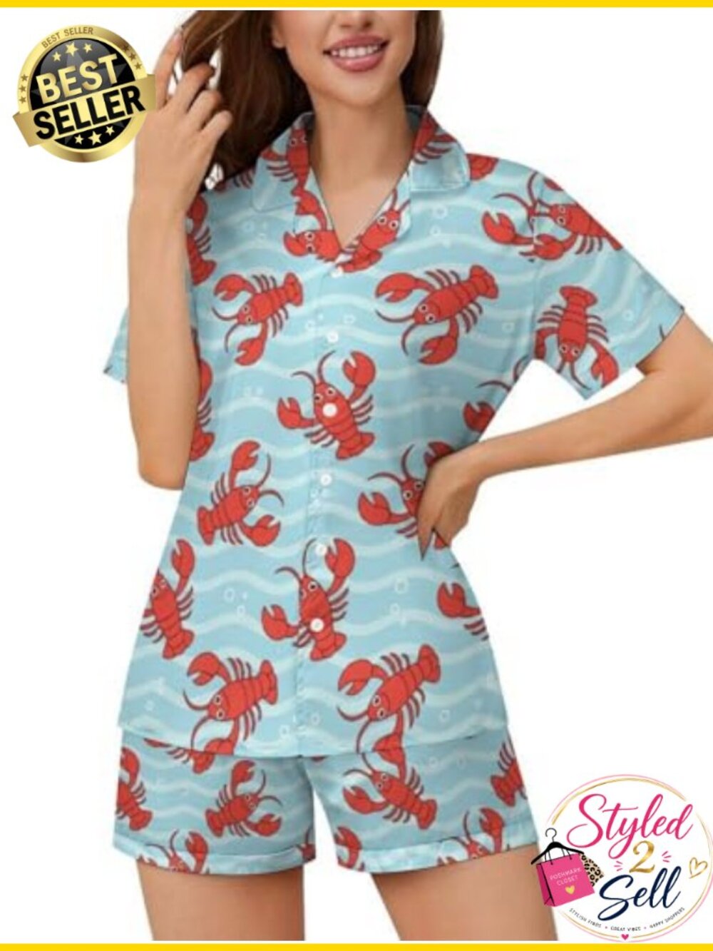 Women Satin Pajama Set Short Sleeve Button Down Lounge PJs Shorts Set